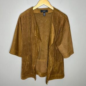Alfani faux suede perforated open front jacket